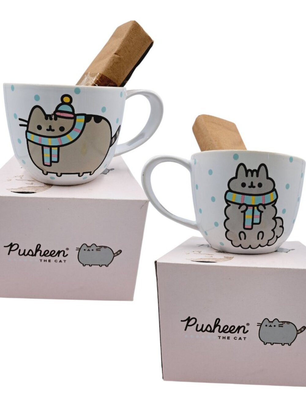 Kawaii Winter Holiday Snowy & Pusheen Cat Kitty XL Soup Coffee Mug with Spoon